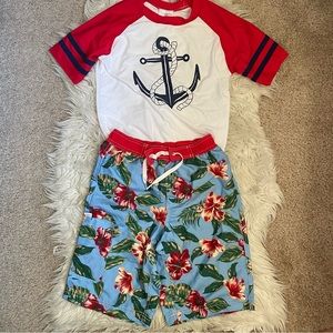 NWT Hanna Andersson boys rash guard surf swimming shorts trunk set outfit 140 10